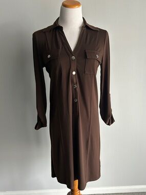MICHAEL Michael Kors Brown Long Sleeve Shirt Dress Med EUC